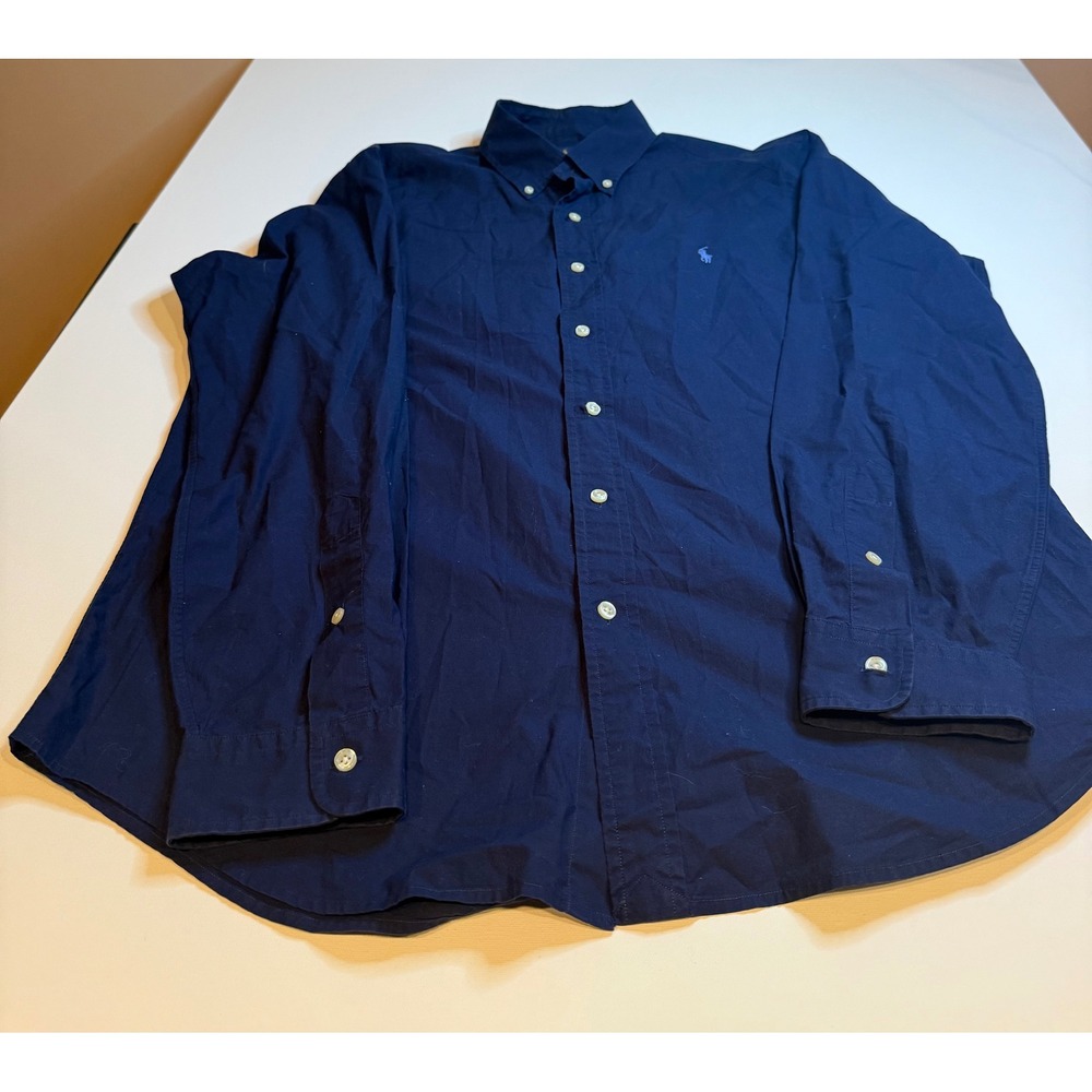 Polo Ralph Lauren Mens Large Navy Blue Cotton Stretch Classic Fit Button Down